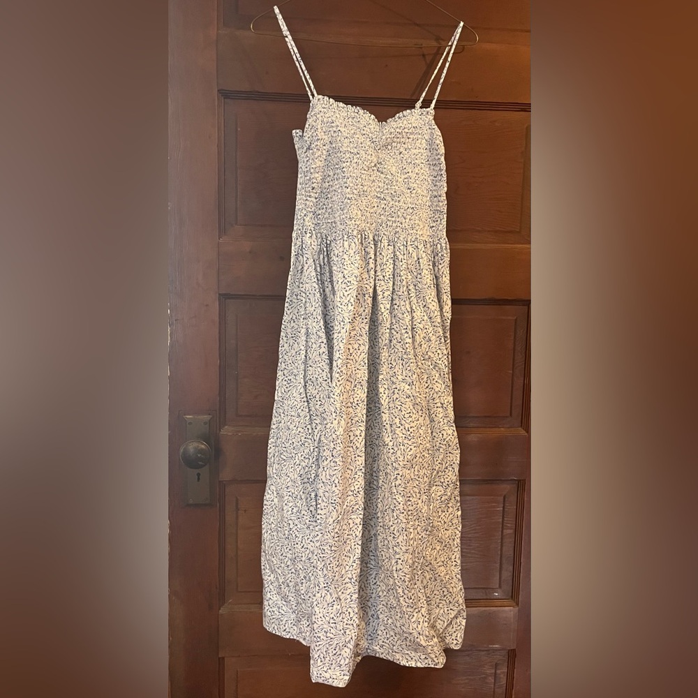 H&M White and Navy Floral Midi Dress
